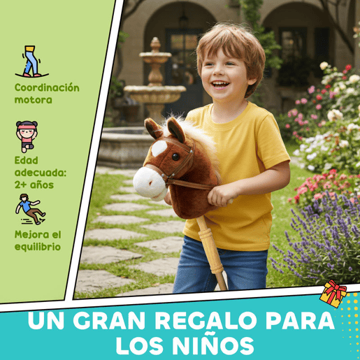 AIYAPLAY Cavalo com Pau de Madeira Sons e Rodas Cavalo de Brinquedo 95x25x27 cm Castanho