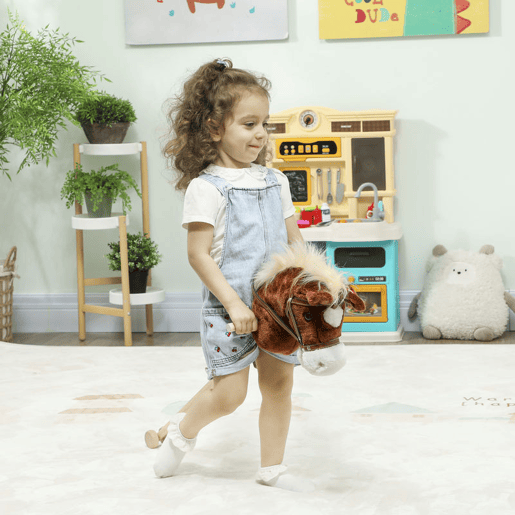 AIYAPLAY Cavalo com Pau de Madeira Sons e Rodas Cavalo de Brinquedo 95x25x27 cm Castanho