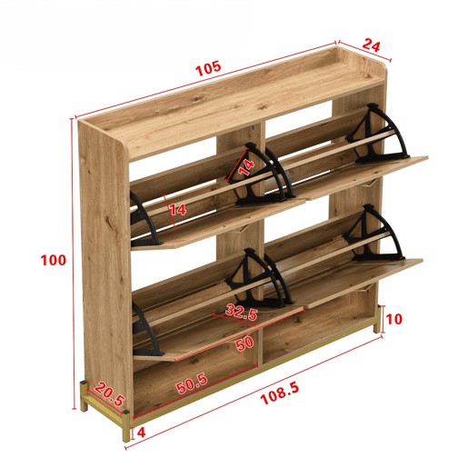 Sapateira Grande Em Madeira Tom Carvalho Com Portas Basculantes De Rattan Natural, Estilo Nórdico, Com Grande Capacidade De Armazenamento E Design Moderno, Ideal Para Hall De Entrada, Quarto Ou Corredor