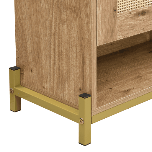 Sapateira Grande Em Madeira Tom Carvalho Com Portas Basculantes De Rattan Natural, Estilo Nórdico, Com Grande Capacidade De Armazenamento E Design Moderno, Ideal Para Hall De Entrada, Quarto Ou Corredor