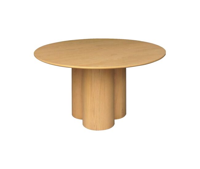 Mesa de comedor redonda de madera de hevea con 4 plazas, 130cm, leonore, natural, 130x130x73 cm