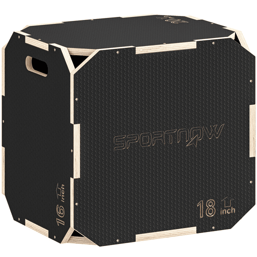SPORTNOW Caixa Pliométrica de Madeira 3 em 1 Plataforma de Caixa Pliométrica com 3 Alturas Diferentes Alças Sem Cantos Treino de Salto Força em Casa Ginásio e Exterior 51x47,5x40,5 cm Preto
