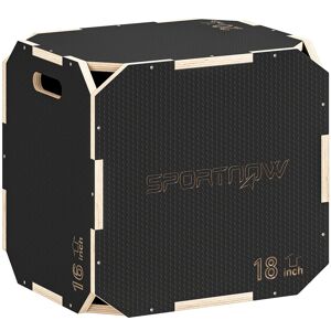 SPORTNOW Caixa Pliométrica de Madeira 3 em 1 Plataforma de Caixa Pliométrica com 3 Alturas Diferentes Alças Sem Cantos Treino de Salto Força em Casa Ginásio e Exterior 51x47,5x40,5 cm Preto