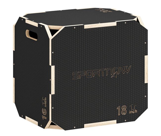 Sportnow cajón pliométrico de madera 3 en 1, plataforma de caja pliométrica con 3 alturas ajustables 51/48/41 cm, asas, sin esquinas, entrenamiento de