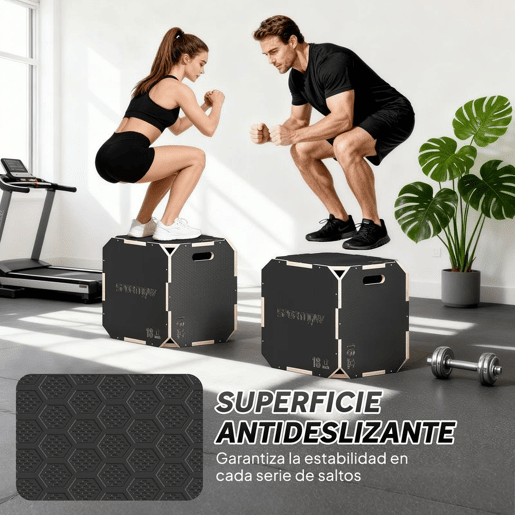 SPORTNOW Caixa Pliométrica de Madeira 3 em 1 Plataforma de Caixa Pliométrica com 3 Alturas Diferentes Alças Sem Cantos Treino de Salto Força em Casa Ginásio e Exterior 51x47,5x40,5 cm Preto