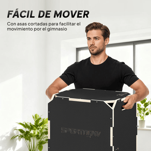 SPORTNOW Caixa Pliométrica de Madeira 3 em 1 Plataforma de Caixa Pliométrica com 3 Alturas Diferentes Alças Sem Cantos Treino de Salto Força em Casa Ginásio e Exterior 51x47,5x40,5 cm Preto