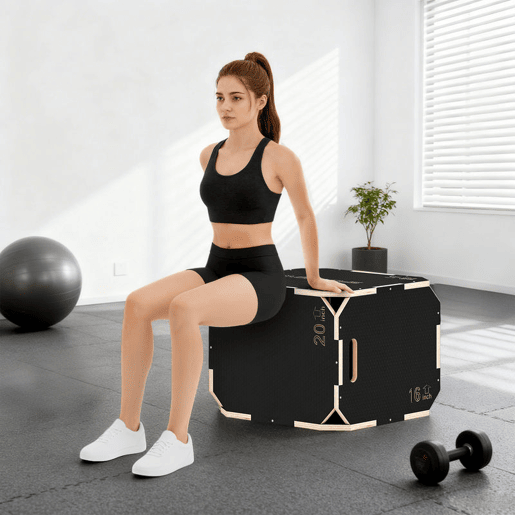 SPORTNOW Caixa Pliométrica de Madeira 3 em 1 Plataforma de Caixa Pliométrica com 3 Alturas Diferentes Alças Sem Cantos Treino de Salto Força em Casa Ginásio e Exterior 51x47,5x40,5 cm Preto