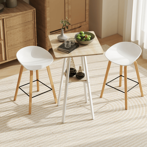 HOMCOM Mesa Alta de Cozinha Quadrada com Prateleira Mesa Alta de Bar para 2 Pessoas Pernas de Metal 55x55x95 cm Madeira e Branco