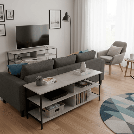 Max Home Mesa de TV com efeito cimento 5 prateleiras 110x40x45 cm Max Home Mesa de TV com efeito cimento 5 prateleiras 110x40x45 cm