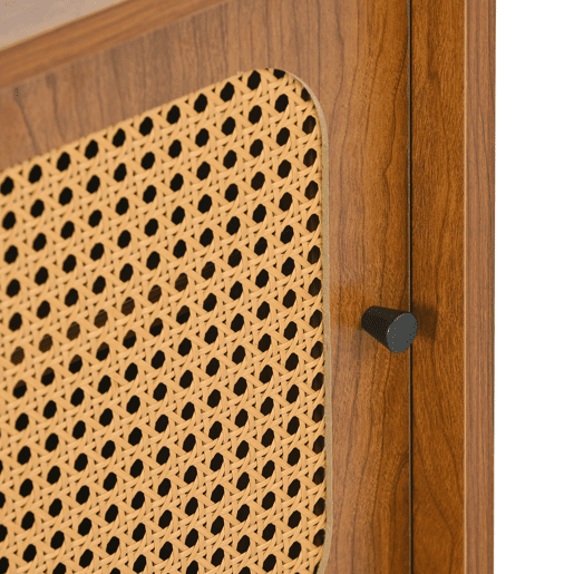 Sapateira De Madeira Com Portas Deslizantes De Rattan Natural, Estilo Nórdico Retro Em Tom Nogal, Com Prateleiras Ajustáveis E Pés De Madeira Maciça, Ideal Para Hall De Entrada, Corredor Ou Quarto