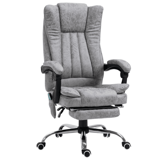 Vinsetto Cadeira de Escritório com 6 Pontos de Massagem Giratória com Encosto Reclinável 135º Função de Aquecimento Apoio para os Pés Retrátil Altura Ajustável e Controlo Remoto 62x67x113-120 cm Cinza
