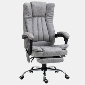 Vinsetto Cadeira de Escritório com 6 Pontos de Massagem Giratória com Encosto Reclinável 135º Função de Aquecimento Apoio para os Pés Retrátil Altura Ajustável e Controlo Remoto 62x67x113-120 cm Cinza