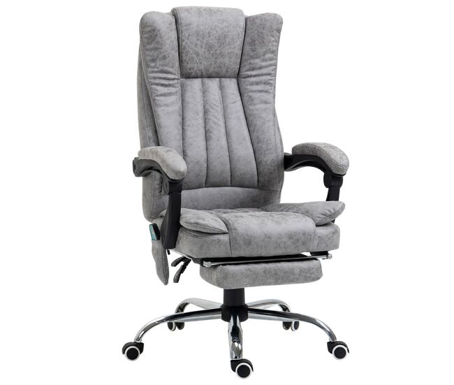Vinsetto silla de oficina con 6 puntos de masaje vibratorio, silla de escritorio giratoria, respaldo reclinable 135º, función calefacción, reposapiés retráctil, altura ajustable, control remoto, gris