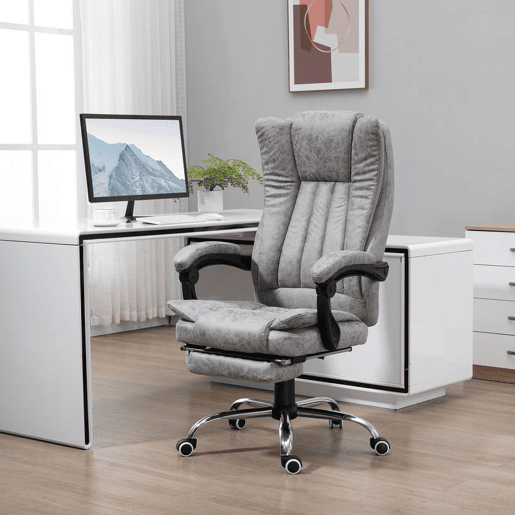 Vinsetto Cadeira de Escritório com 6 Pontos de Massagem Giratória com Encosto Reclinável 135º Função de Aquecimento Apoio para os Pés Retrátil Altura Ajustável e Controlo Remoto 62x67x113-120 cm Cinza