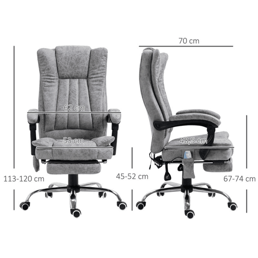 Vinsetto Cadeira de Escritório com 6 Pontos de Massagem Giratória com Encosto Reclinável 135º Função de Aquecimento Apoio para os Pés Retrátil Altura Ajustável e Controlo Remoto 62x67x113-120 cm Cinza