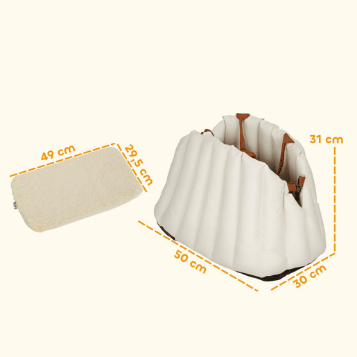 PawHut Assento de Carro para Cães Pequenos Assento de Carro para Animais de até 5 kg com Cinto de Segurança e Base Antiderrapante Cama de Viagem Portátil com Capa Removível e Lavável 50x30x31 cm Creme