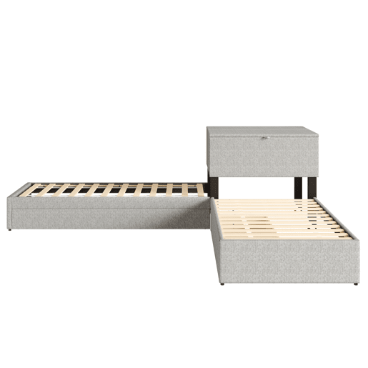 Cama de canto 90x200 - cama individual com gaveta, arrumação, gaveta e armário - cinzento