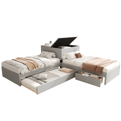 Cama de canto 90x200 - cama individual com gaveta, arrumação, gaveta e armário - cinzento
