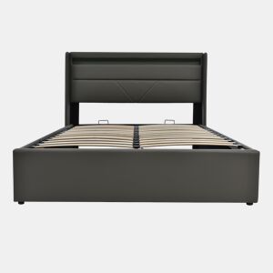 Cama estofada 140x200 - Cama funcional com iluminação LED - Cinza