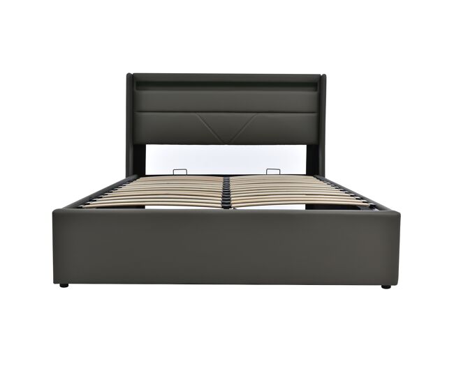 Cama tapizada 140x200 - cama funcional con iluminación led - gris
