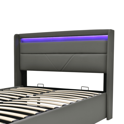 Cama estofada 140x200 - Cama funcional com iluminação LED - Cinza