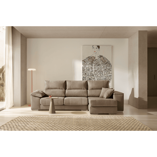 Sofá Chaise Longue Corsa, Tecido Resistente a Manchas, Marrom, Lado Esquerdo Sofá Chaise Longue Corsa, Tecido Resistente a Manchas, Marrom, Lado Esquerdo