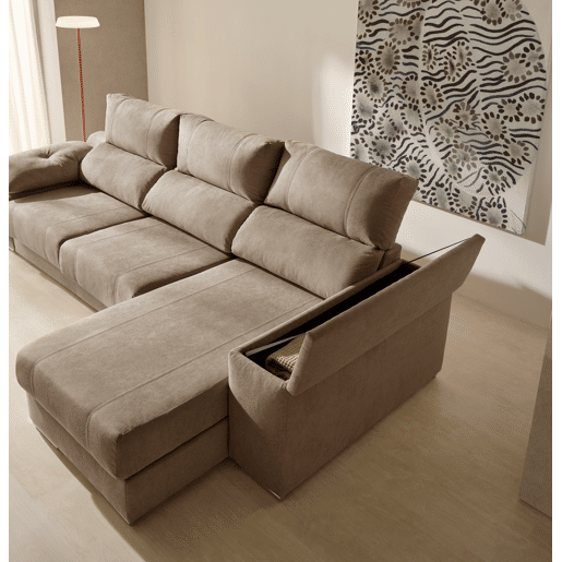 Sofá Chaise Longue Corsa, Tecido Resistente a Manchas, Marrom, Lado Esquerdo Sofá Chaise Longue Corsa, Tecido Resistente a Manchas, Marrom, Lado Esquerdo