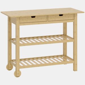 HOMCOM Carrinho Auxiliar com Rodas em Bambu 2 Gavetas 2 Prateleiras de Ripas 100x43x75 cm Madeira