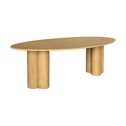Mesa de jantar oval de madeira e folheado de carvalho para 8 lugares, Leonore, Natural, 220x110x73 cm
