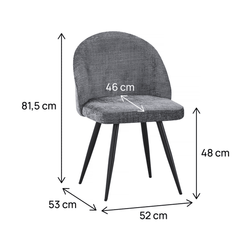 Conjunto de 2 cadeiras em tecido Samuel - 53 x 51 x 82 cm - Cinza