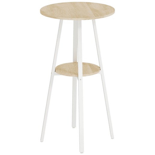HOMCOM Mesa Alta de Cozinha Redonda com Prateleira de Armazenamento Mesa Alta de Bar Moderna para 2 Pessoas com Estrutura de Metal 55x55x95 cm Madeira e Branco
