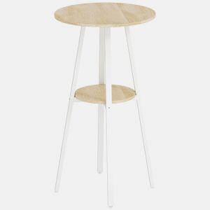 HOMCOM Mesa Alta de Cozinha Redonda com Prateleira de Armazenamento Mesa Alta de Bar Moderna para 2 Pessoas com Estrutura de Metal 55x55x95 cm Madeira e Branco