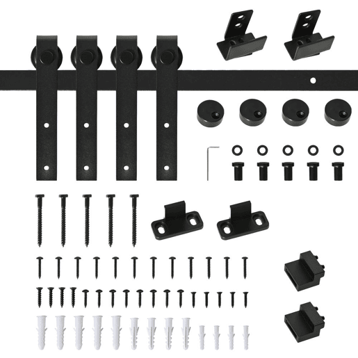 HOMCOM Ferragens para Portas de Correr 183 cm Kit para Porta de Correr Dupla em Madeira Largura 45 cm Aço Carbono Preto