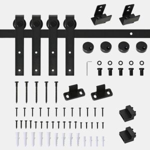 HOMCOM Ferragens para Portas de Correr 183 cm Kit para Porta de Correr Dupla em Madeira Largura 45 cm Aço Carbono Preto