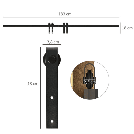 HOMCOM Ferragens para Portas de Correr 183 cm Kit para Porta de Correr Dupla em Madeira Largura 45 cm Aço Carbono Preto