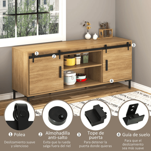HOMCOM Ferragens para Portas de Correr 183 cm Kit para Porta de Correr Dupla em Madeira Largura 45 cm Aço Carbono Preto