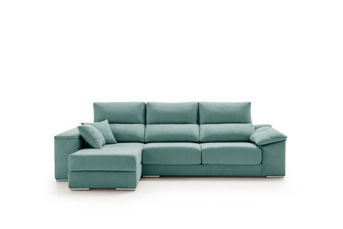 Sofá chaiselongue corsa tela antimanchas turquesa izquierda
