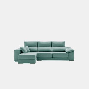 Sofá Chaise Longue Corsa, Tecido Turquesa Resistente a Manchas, Lado Esquerdo