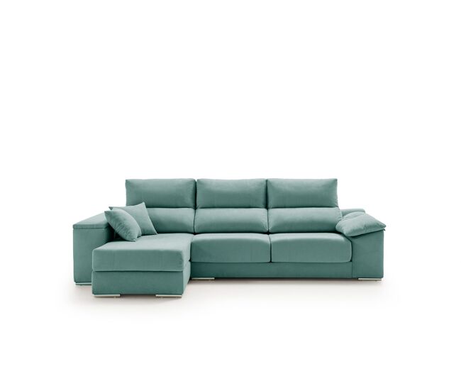 Sofá chaiselongue corsa tela antimanchas turquesa izquierda
