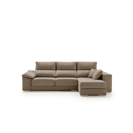 Sofá Chaise Longue Corsa, Tecido Resistente a Manchas, Marrom, Lado Direito