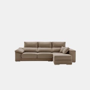 Sofá Chaise Longue Corsa, Tecido Resistente a Manchas, Marrom, Lado Direito