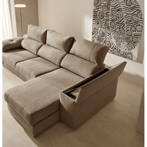Sofá Chaise Longue Corsa, Tecido Resistente a Manchas, Marrom, Lado Direito