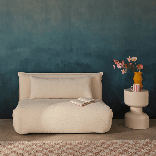 Sofá-cama conversível boucle texturado, 2 lugares, Fleeep, Branco sujo, 200x120x66 cm