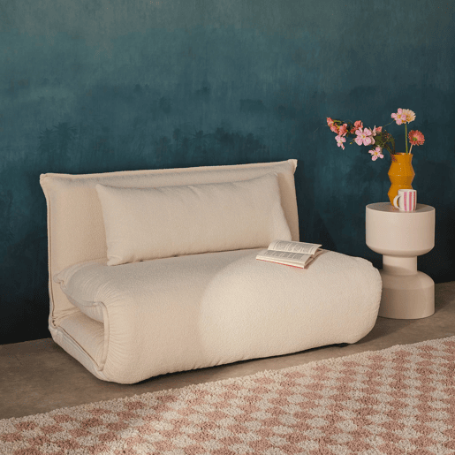 Sofá-cama conversível boucle texturado, 2 lugares, Fleeep, Branco sujo, 200x120x66 cm