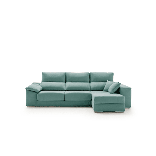 Sofá Chaise Longue Corsa, Tecido Turquesa Resistente a Manchas, Lado Direito
