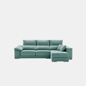 Sofá Chaise Longue Corsa, Tecido Turquesa Resistente a Manchas, Lado Direito