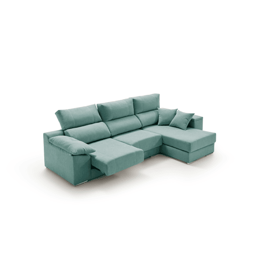 Sofá Chaise Longue Corsa, Tecido Turquesa Resistente a Manchas, Lado Direito