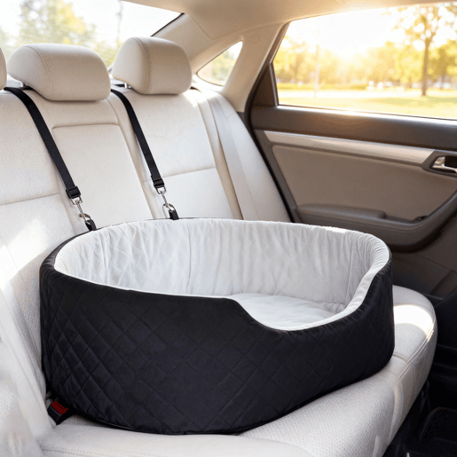 PawHut Assento de Carro para Cães Pequenos e Médios Assento para Animais de Estimação de até 15 kg com Capa Removível e Lavável Cama de Viagem com Cinto de Segurança e Base Antiderrapante 77x43x28 cm Preto
