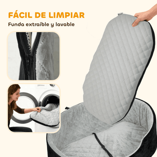 PawHut Assento de Carro para Cães Pequenos e Médios Assento para Animais de Estimação de até 15 kg com Capa Removível e Lavável Cama de Viagem com Cinto de Segurança e Base Antiderrapante 77x43x28 cm Preto