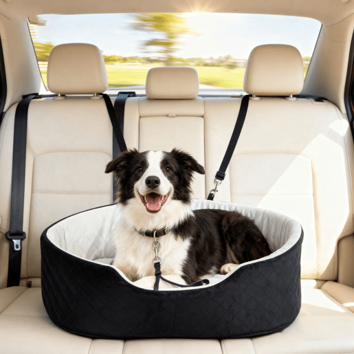 PawHut Assento de Carro para Cães Pequenos e Médios Assento para Animais de Estimação de até 15 kg com Capa Removível e Lavável Cama de Viagem com Cinto de Segurança e Base Antiderrapante 77x43x28 cm Preto
